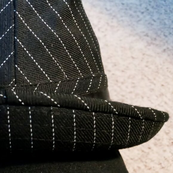 Cool David & Young Black Pinstripe Manhattan Classic Retro Gangster Fedora Hat - Picture 14 of 16